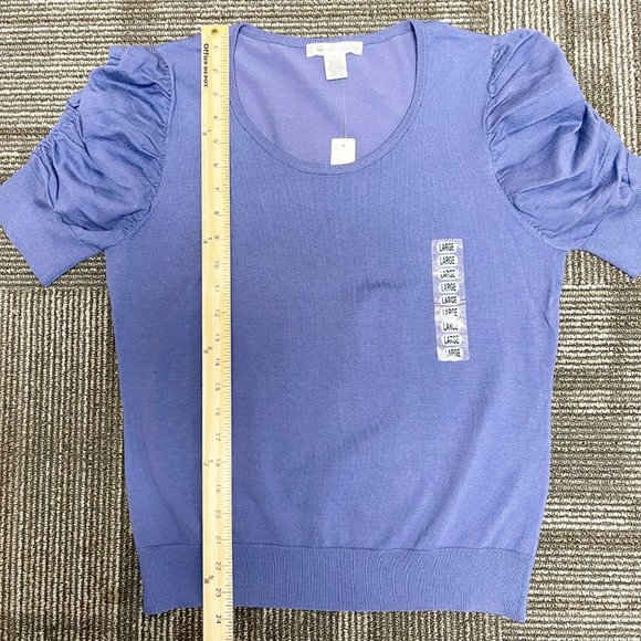 🚩SOLD🚩AUGUST SILK Ruched 3/4 Sleeve Silk Blend Knit Sweater Size L - Picture 11 of 12